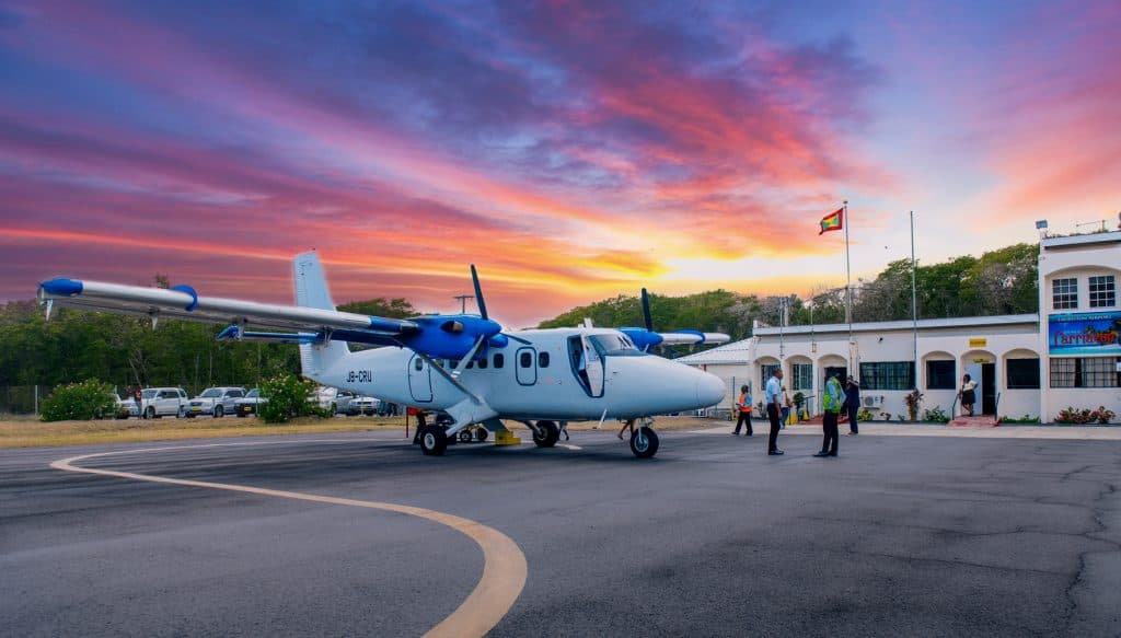 Lauriston Airport runway beside the sea on Carriacou
